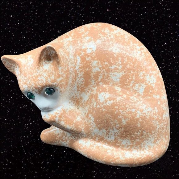 Vintage ELPA Alcobaca Orange White Cat Handpainted Ceramic Green Eye 6”T 7”W - Picture 1 of 8